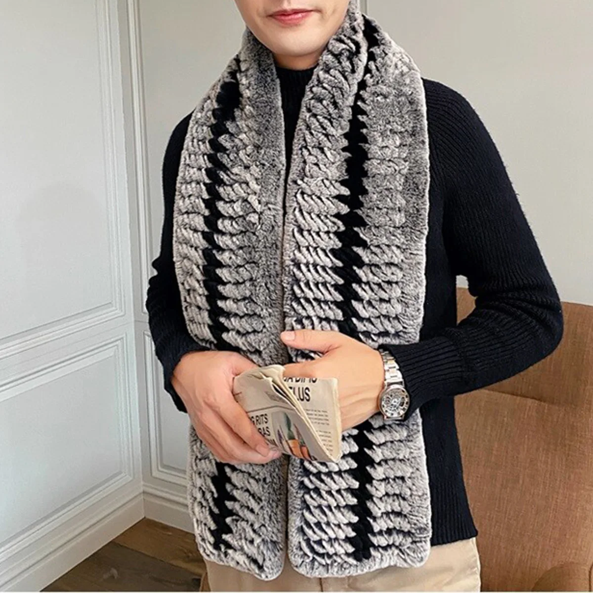 

Шарф из натурального кроличьего меха, Лидер продаж, зимние аксессуары, утолщенный мягкий пушистый шарф для шеи, шарф из натурального кроличьего меха для мужчин FEIMANYUAN