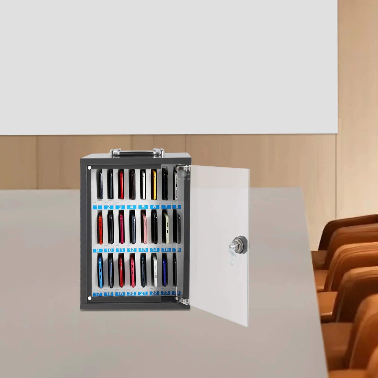 

Шкаф для хранения мобильных телефонов 40*28*12 см, прямоугольный, для офиса, кабинета, прикроватной тумбочки