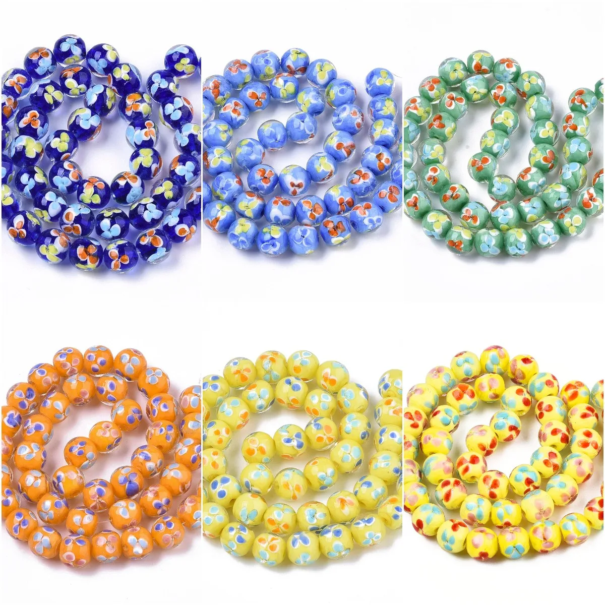 45pcs/Strand 12mm Colorful Inner Flower Round Handmade Lampwork Bead Strand Loose Beads for Bracelet Necklace DIY Jewelry Making