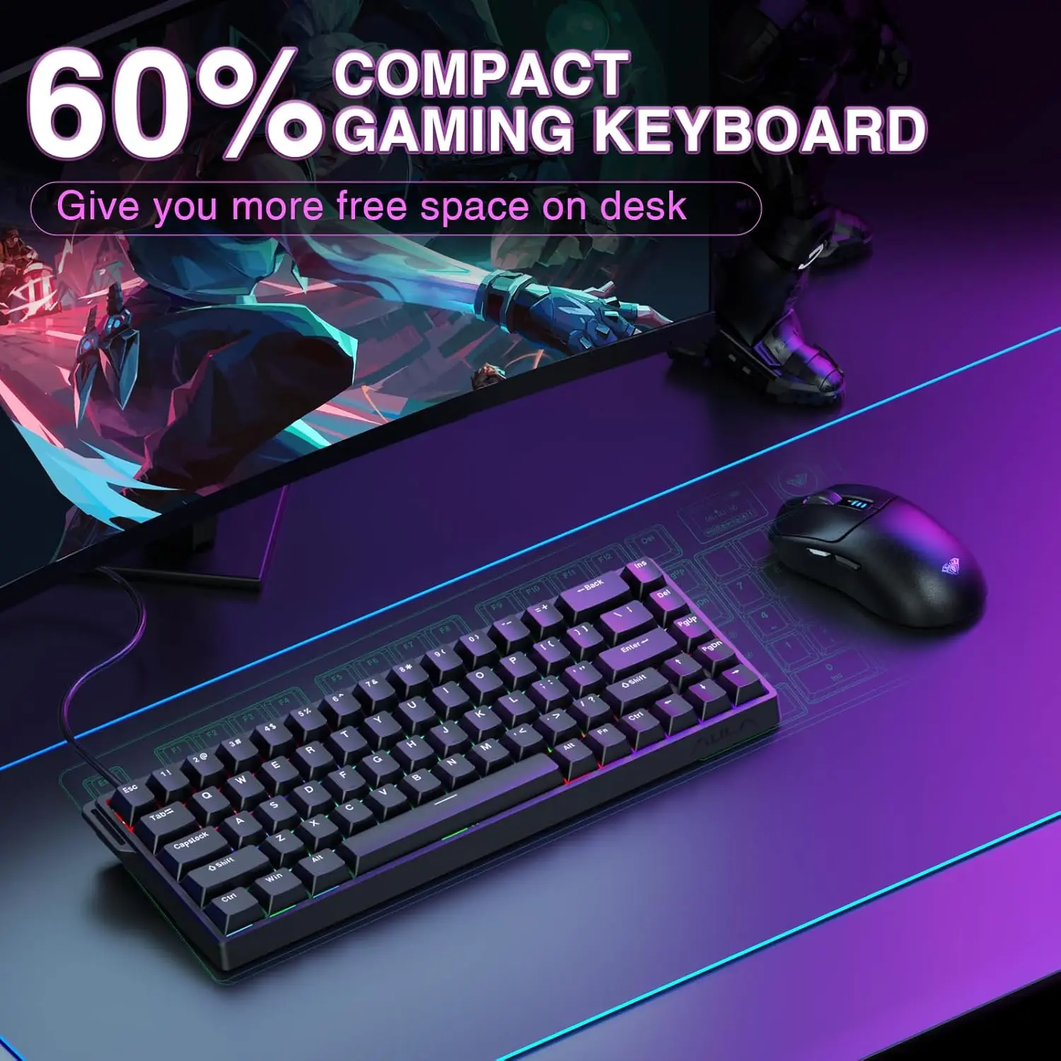 AULA Win60 Win68 HE Hall Effect Keyboard 8K Polling Rate RGB Backlit Gasket Structure Hot-Swap Wired Gaming Keyboard for Gamer