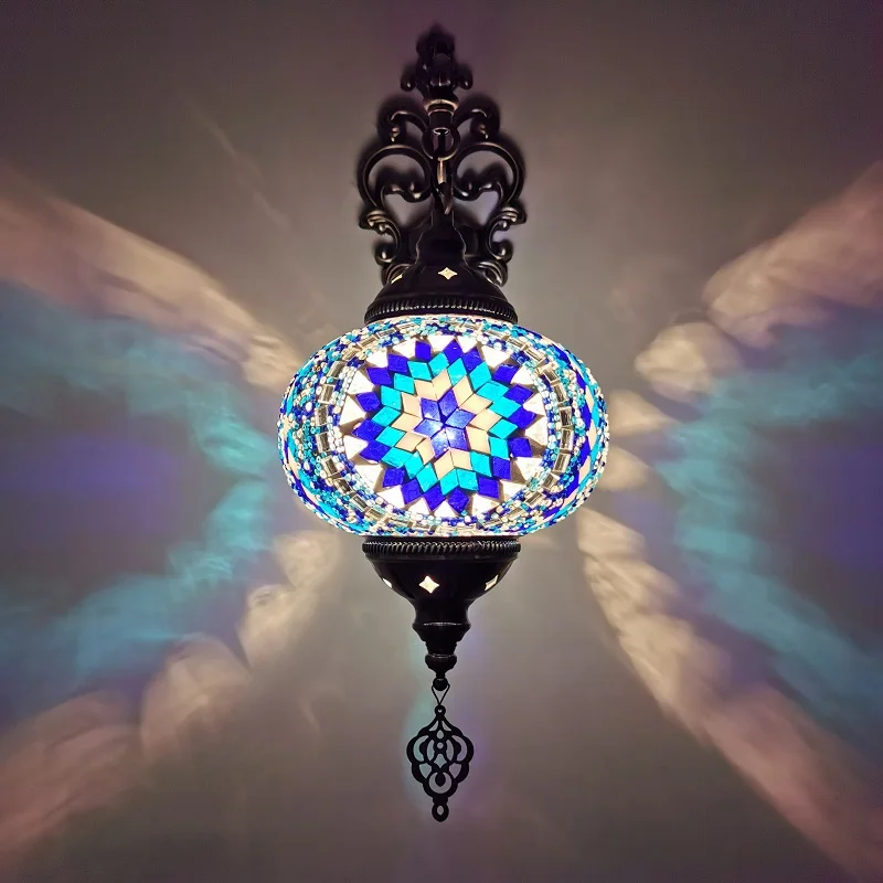 

European retro romantic exotic classical aisle corridor balcony hotel KTV cafe glass decorative wall lamp