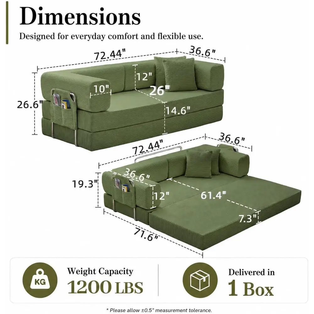 olding Soa Bed Convertable Corduroy Couch King Size loor Sleeper 4-in-1 DIY Combination ular Soa old Out uton Lounge Comy oldabl