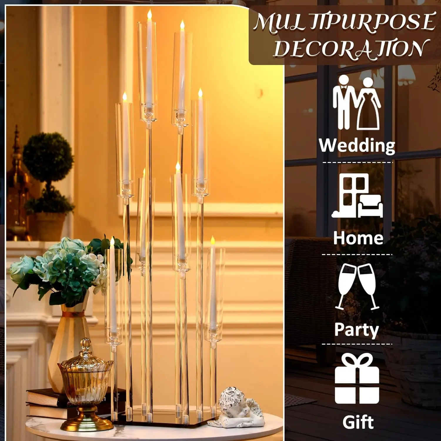 5pcs/10pcs) 8 arms Acrylic Candelabra Centerpiece  Clear Candelabra Candle Holder Crystal Candlestick Candle Holder