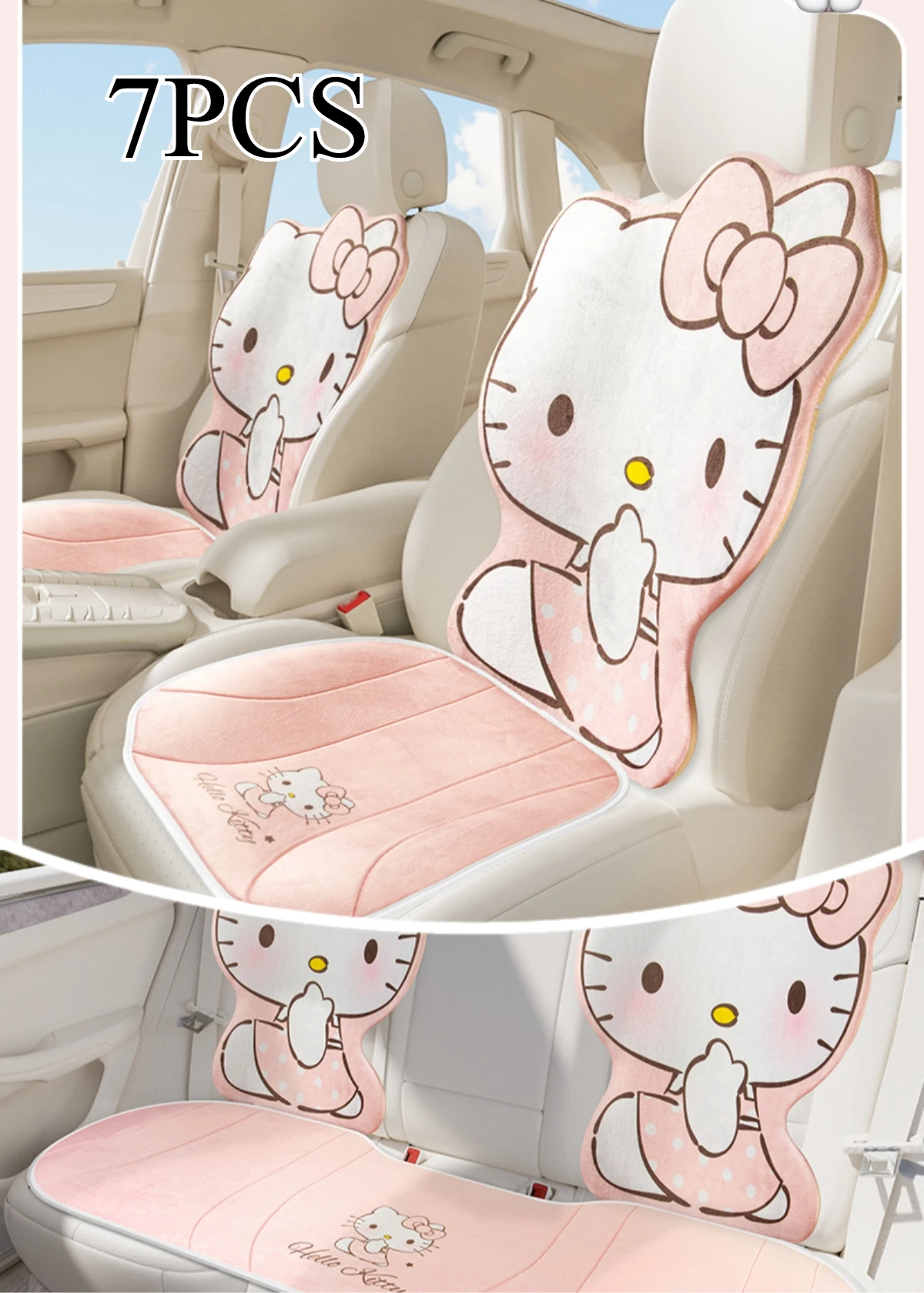 

Hello Kitty Car Seat Covers Plush Car Seat Cushion for All Seasons, Non-slip and Free of Binding Protector Mats Car Accessories