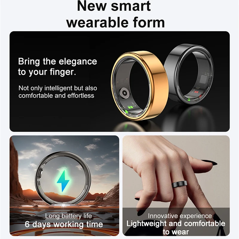 For HUAWEI XIAOMI R02 Smart Ring Military Grade Titanium Steel Shell Health Monitoring IP68 & 3ATM Waterproof Multi-sport Modes