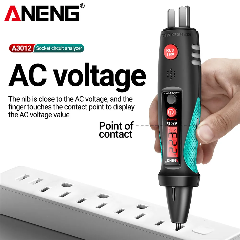 ANENG A3012 Multifunctional Socket Circuit Analyzer AC/DC Voltage Tester Intelligent Power Polarity Detector Leakage Test Tools