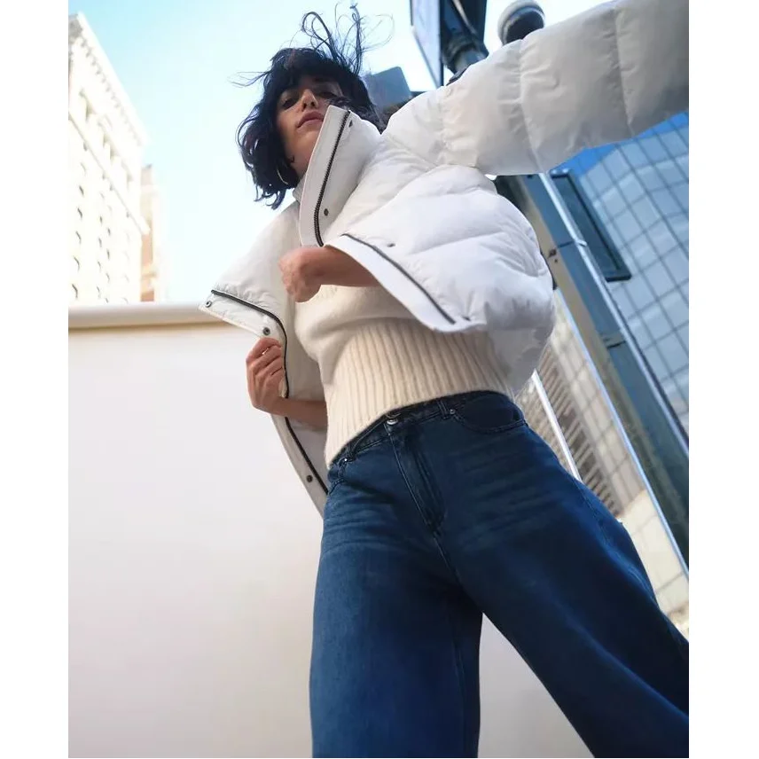 

Водонепроницаемая матовая женская верхняя одежда из хлопка с воротником-стойкой Thi Long Sve, роскошное легкое зимнее пальто чистого цвета