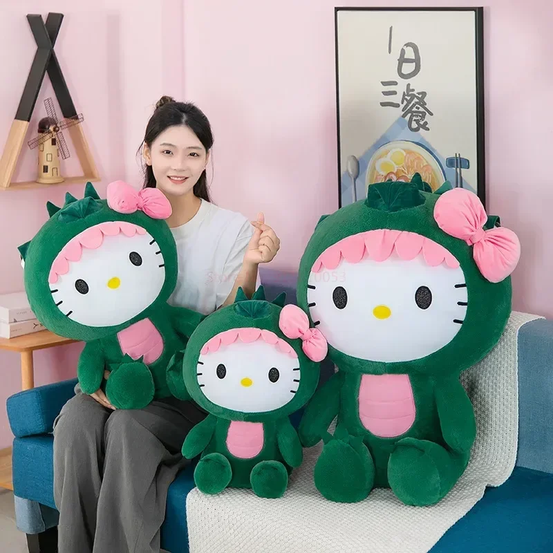 35/50/65cm Sanrio Anime Dinosaurs Hello Kitty Plush Toys Kawaii Large Pillow Cartoon Cute Comfortable Stuffed Dolls Gifts