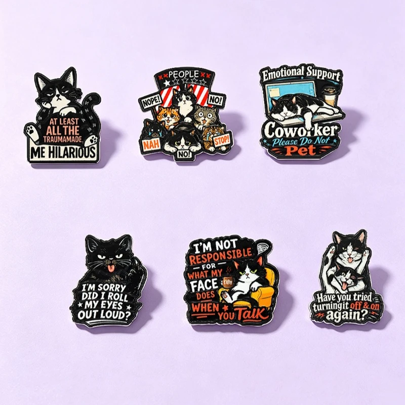 New Fun English Phrase Office Worker Cat Design Metal Brooch Cartoon Fashion Commuting Badge Pin for DIY Clothing Bags Accessory