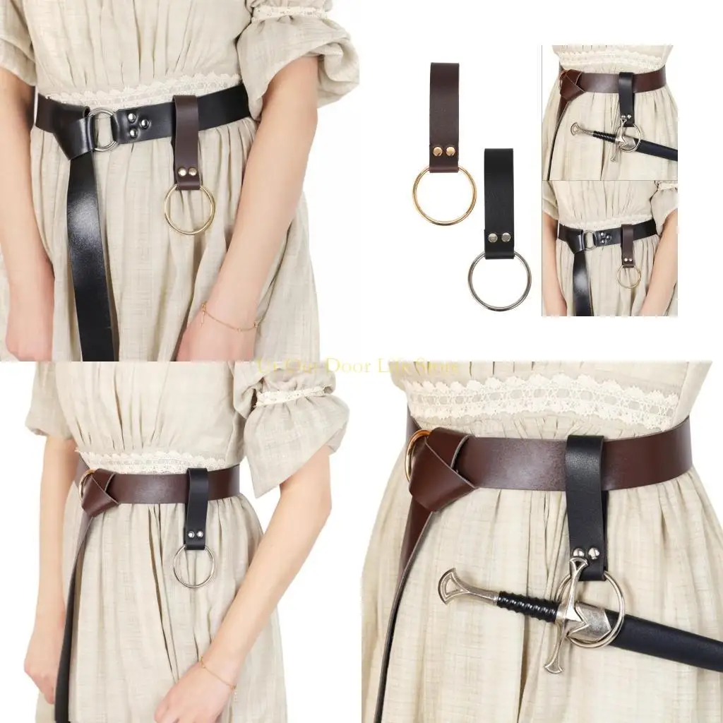 

77UF Metal Rings Leather Loop Mug Hoop Strap Women Men Performance Accessory