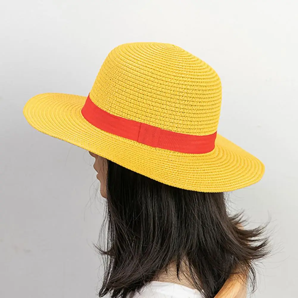 35cm Wide Brim Straw Hat Cosplay Animation Kids Adults Sun Hat Anime Caps Summer Beach Hats UV Fishing Hat Women Cap