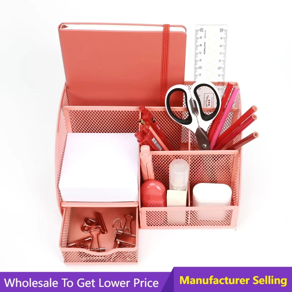 Metal Mesh Desktop Office Stationery  Organizer  6 Compartments Stationery Holder File Paper Book Letter Magazine Tray Holder