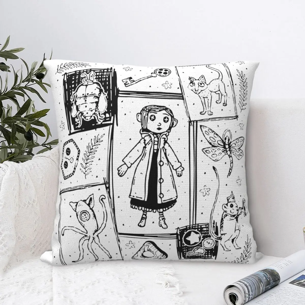 Coraline Dreaming Movie Pillowcase Merch Printing Polyester Cushion Cover Gift Throw Pillow Case Cover Car Zipper