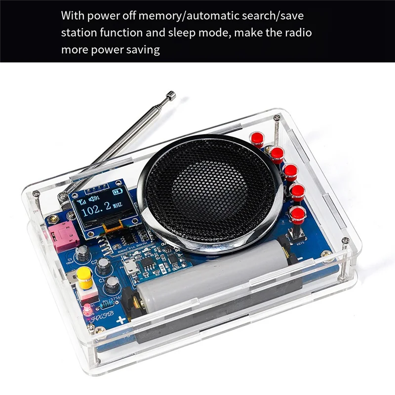 

B28C-HU-077 FM-радио DIY Kit OLED-дисплей Батарея Перезаряжаемая сборка для практики сварки Электронный производственный комплект