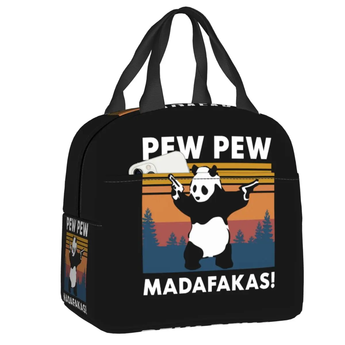 Custom Pew Pew Madafakas Panda Insulated Lunch Bag Leakproof Thermal Cooler Lunch Box Women Kids Food Container Tote Bags