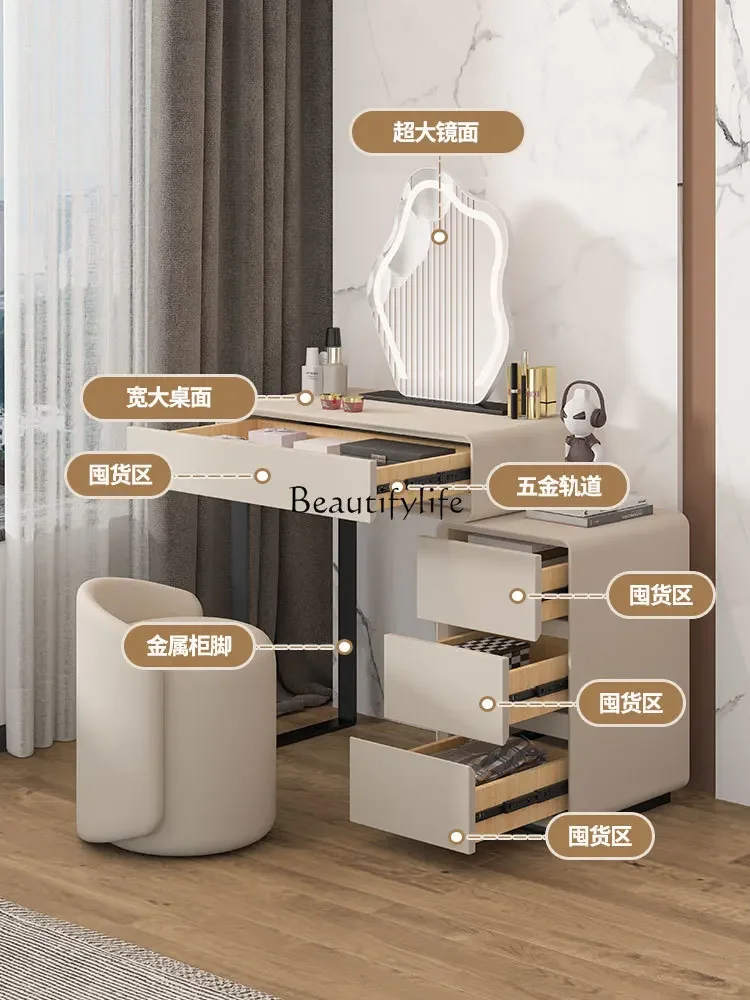 LD6Light Luxury Solid Wood Dresser Desk Cream Style Dresser Retractable Integrated