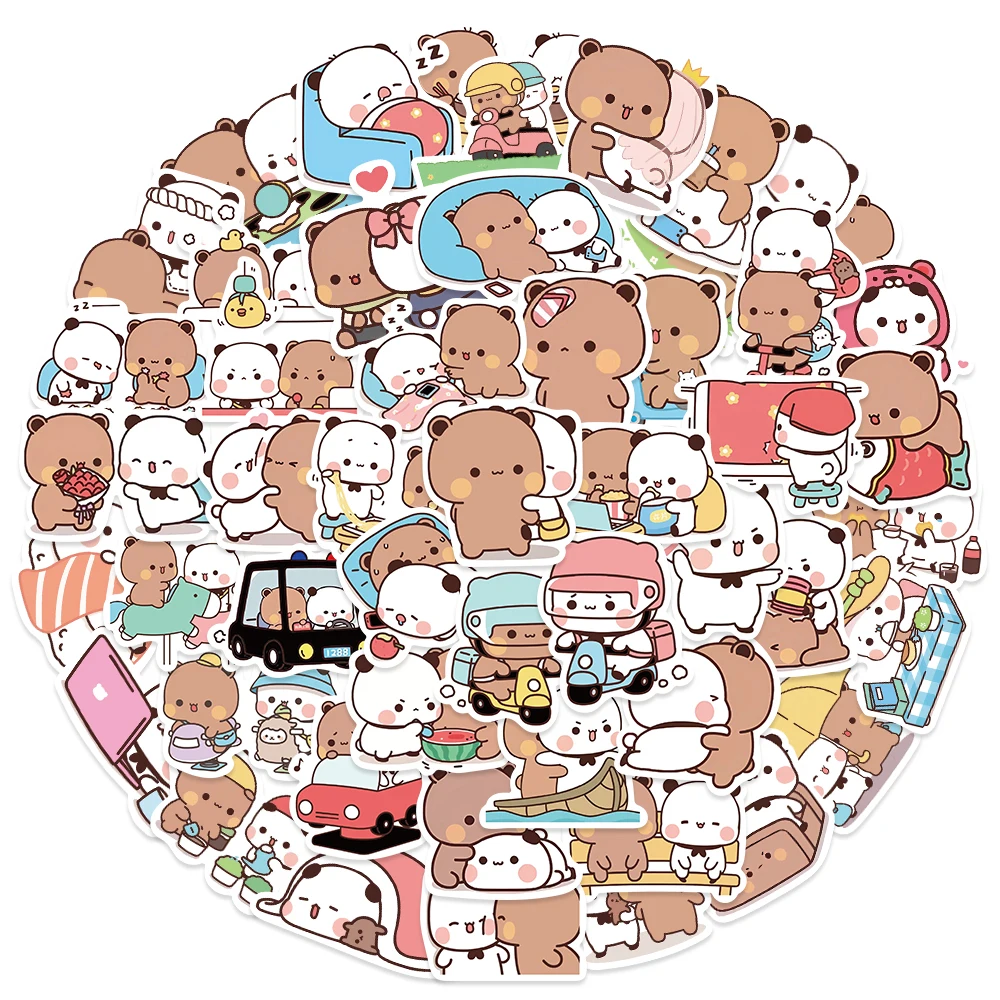 50PCS Cartoon Anime Kawaii Bear And Panda Stickers Waterproof PVC for Water Bottle Laptop Skateboard Scrapbook Luggage Kids Toys