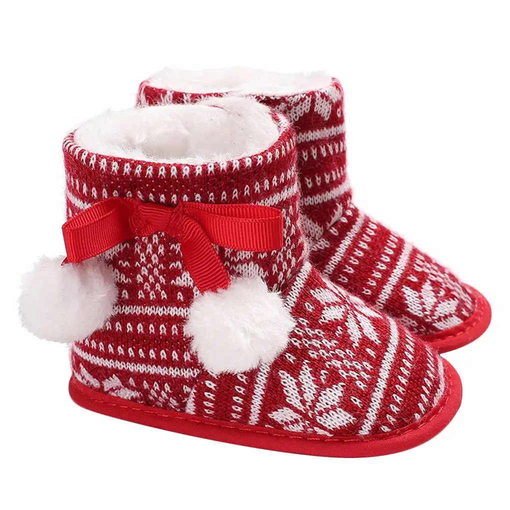 

Infant Baby Girls Boys Warm Boots First Walkers Shoes Toddler Pom Pom Ball Winter Flower Boots Shoes