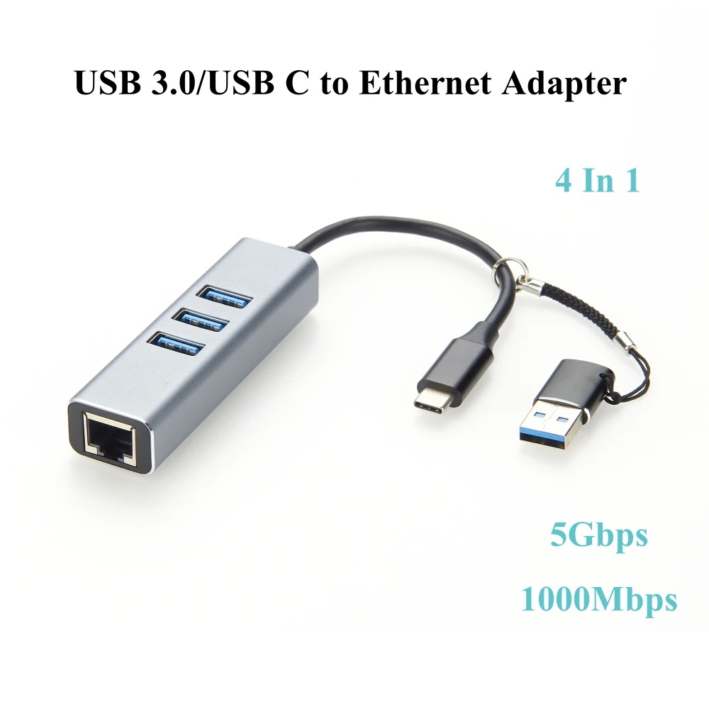 USB 3.0 to RJ45 Gigabit Ethernet LAN Adaptor Type-C to RJ45 1000Mbps Network Dual USB Type-C Network Card HUB Docking Station