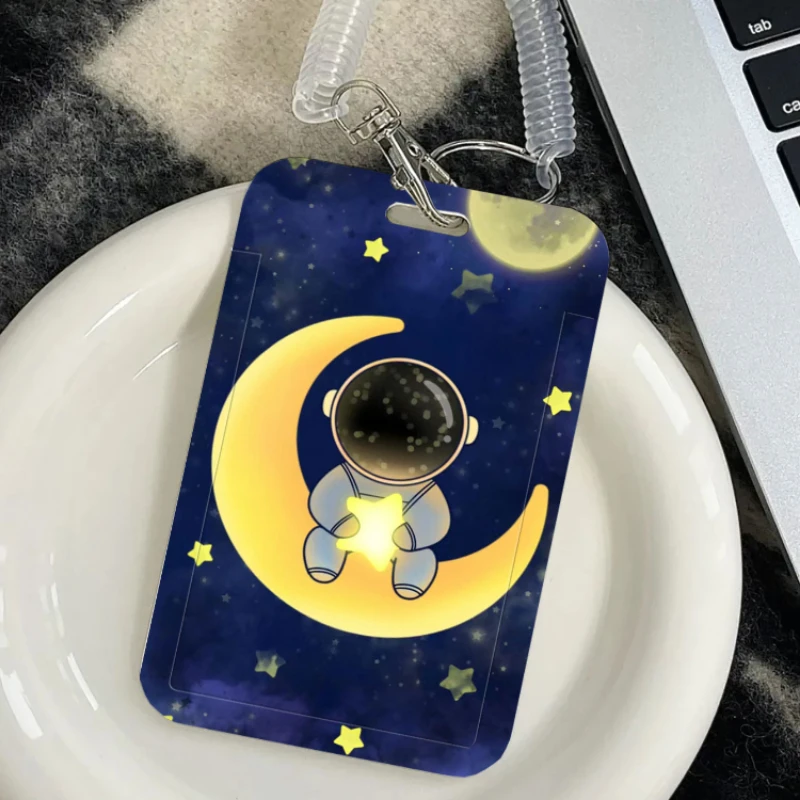 Cartoon Astronauts Business Card Holder Credit Card Holders Bank ID Holders Badge Bus Card Cover Case Wallets Keychain Pendant