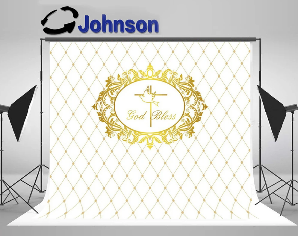 JOHNSON Custom Gold floral God Bless Baptism pigeon backdrops  High quality Computer print party background