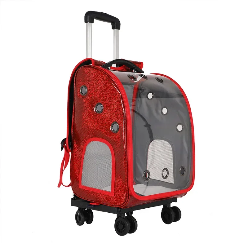 Cat Box Portable Dog Carrier Bag Puppy Travel Outing Bags 4-wheel Folding Trolley Case Breathable Pet Cat Dog Stroller Luggage