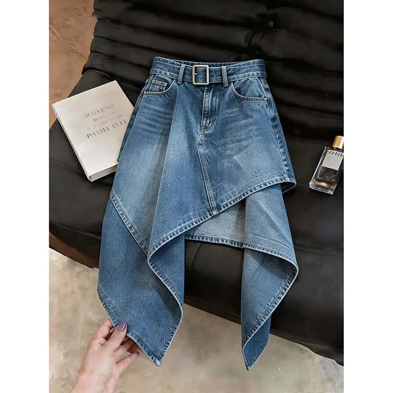 

2026 new this year's popular explosions age-reducing slim skirt blue wash jeans irregular skirt female summer.