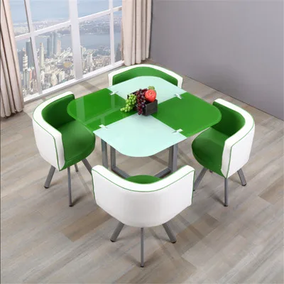 Modern Negotiation Table, Tempered Glass Combination Dining Table and Chair, Small Coffee Table