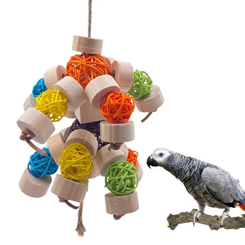 

Bird Chew Toy Block Knots Tearing Toy Multicolored Rattan Ball Parrot Chewing Toy For Macaws cokatoos African Grey Parrot toys