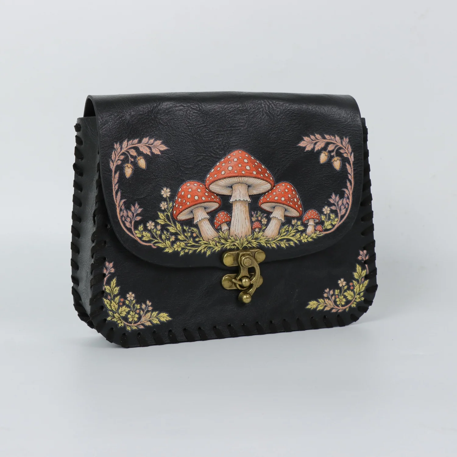 Halloween-Umhängetasche aus PU-Leder mit Hexen-Pilz-Motiv, Halloween-Festival-Cosplay-Handtasche, einzigartiges Geschenk – Detail 9