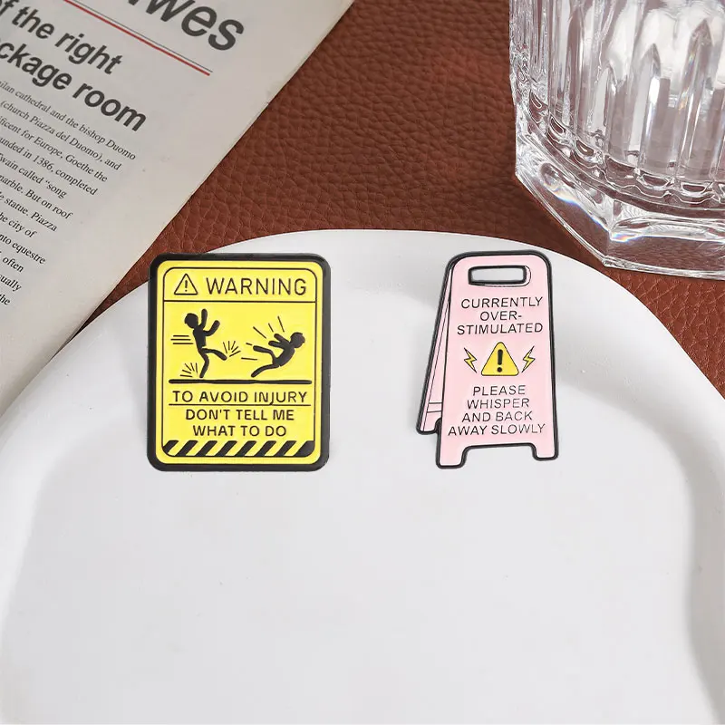 Funny Warning Sign Enamel Pins Don’t Tell Me What To Do Currently Over‑stimulated Mental Health Brooch Lapel Badge Jewelry Gifts
