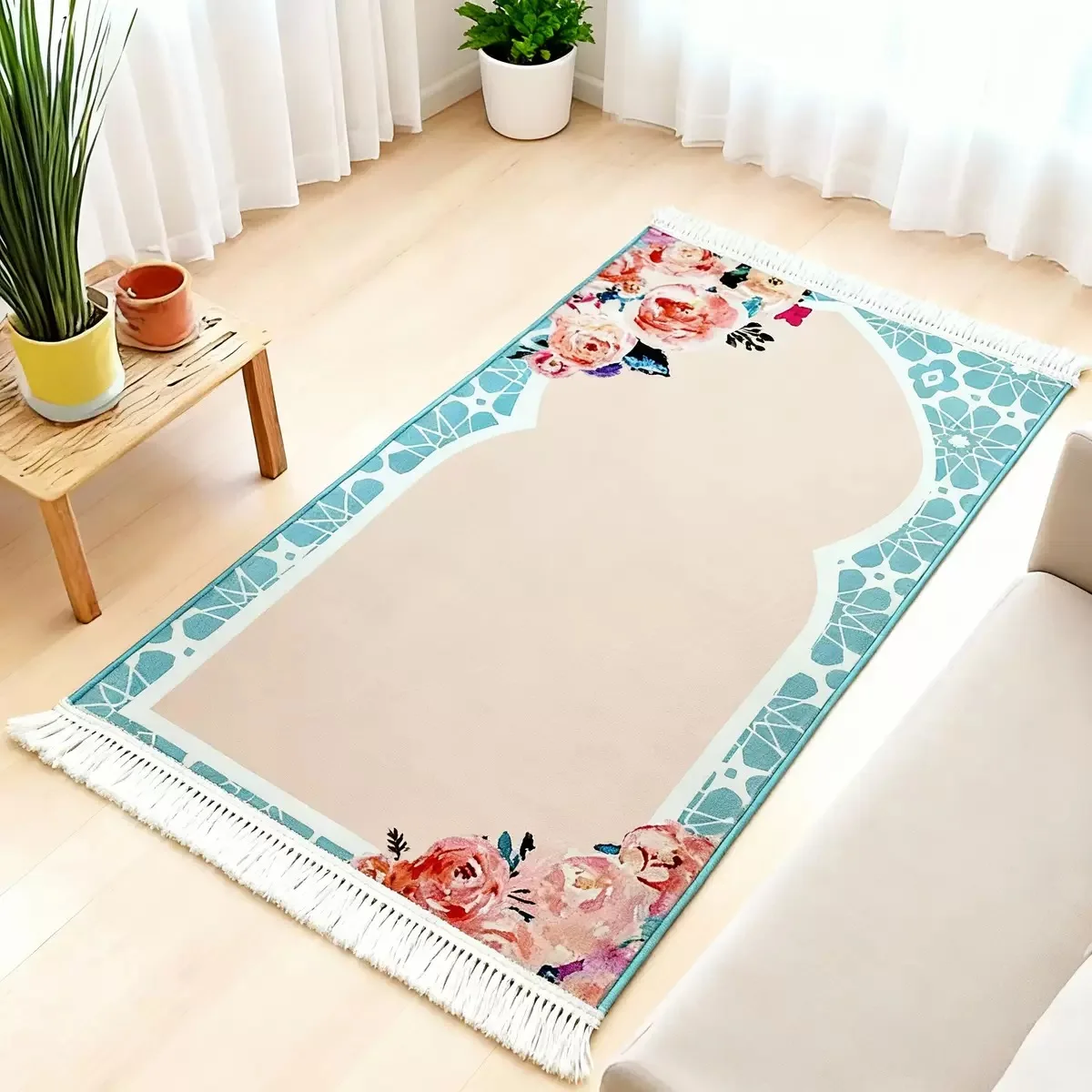 

New Thiened 5cm Rug Floral Print Velvet Floor Mat Anti-Slip Sound Absorption Home Decor Mat Suitable for Living Room Bedroom