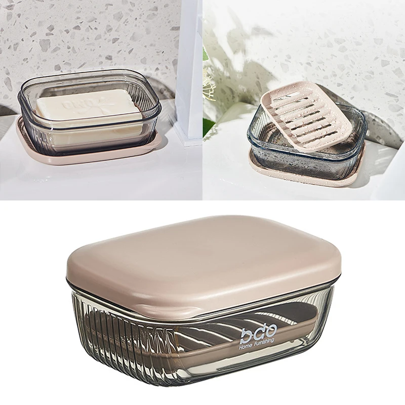 Simple clamshell drain soap box home dormitory soap box bathroom storage box with cover transparent soap box