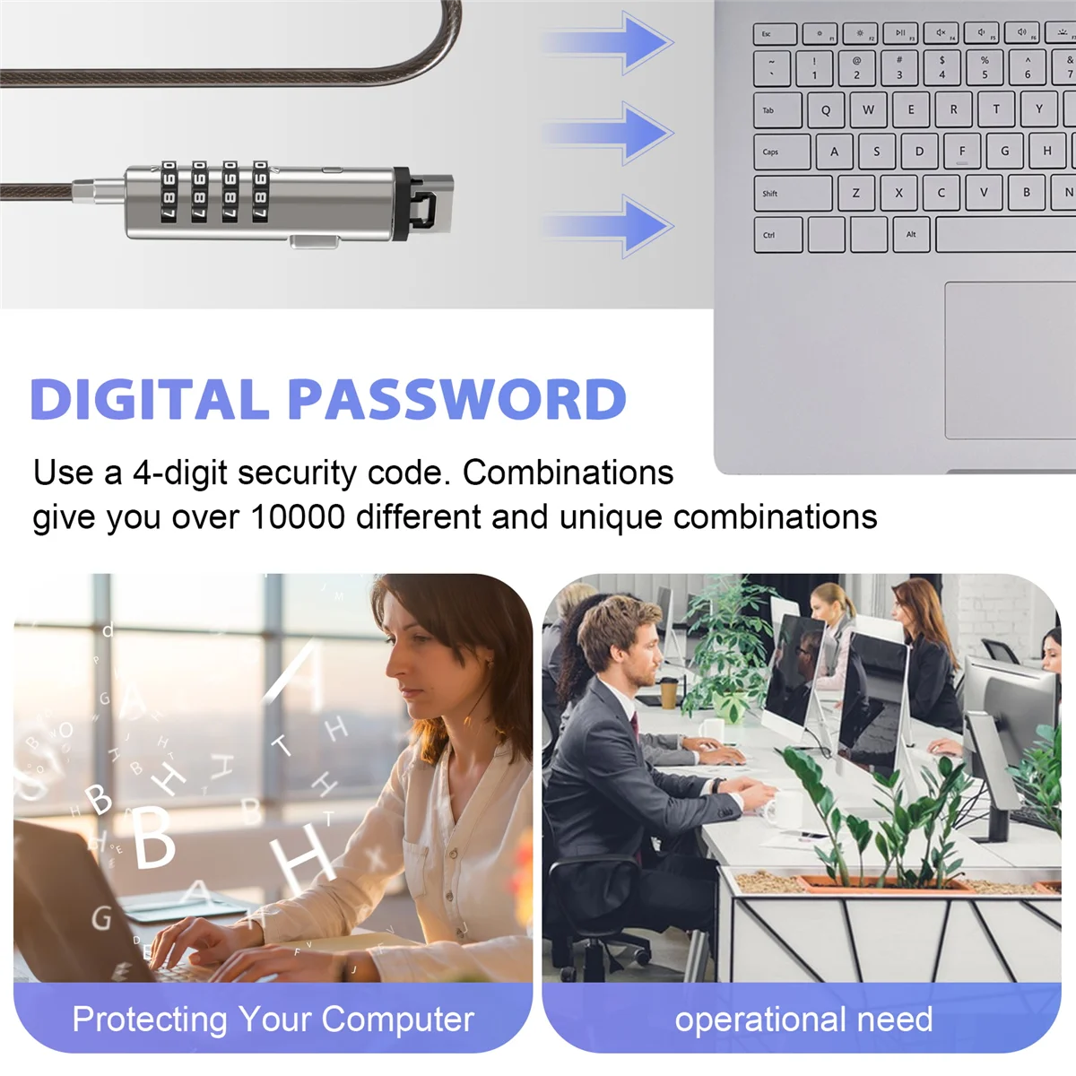 4 Lucchetto universale digitale Cavo di sicurezza per laptop USB per
