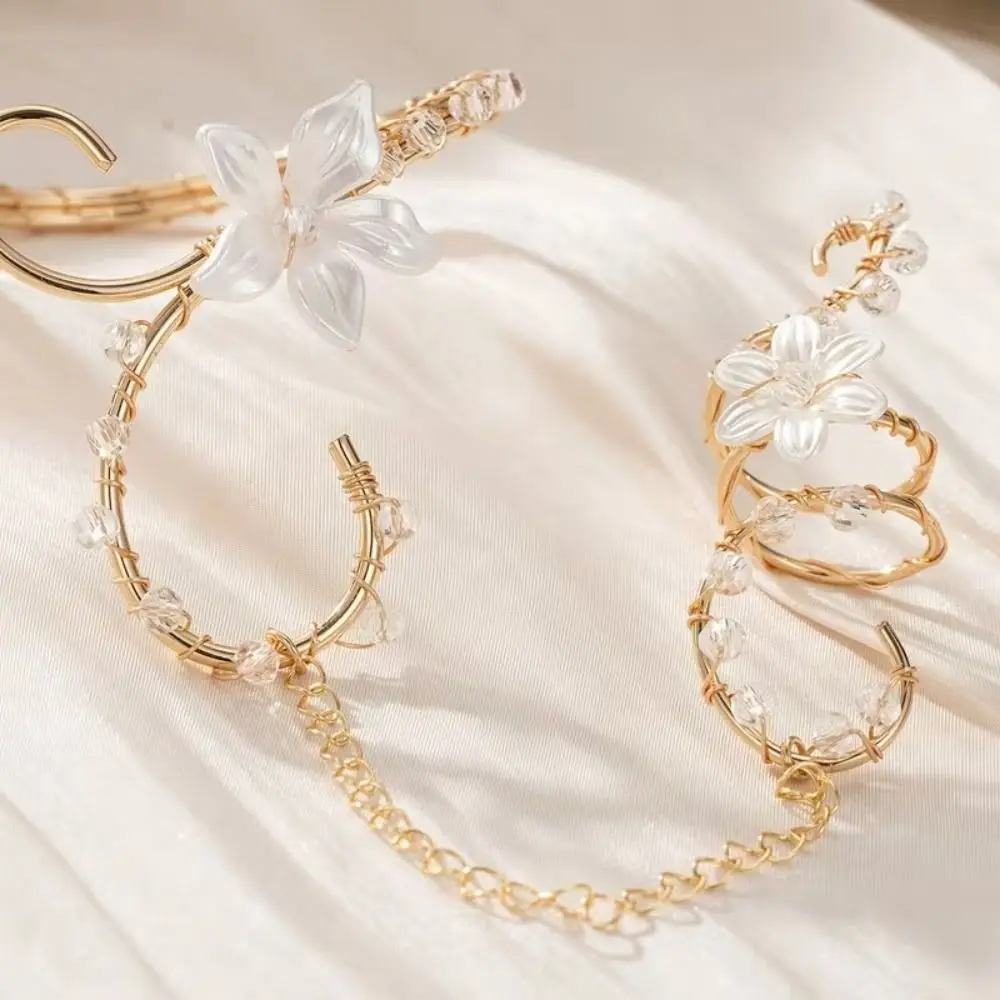Artificial Integrated Finger Chain Bracelet Six-Leaf Flower Hollow Out Spiral Gold Arm Cuff Vintage Adjustable Open Arm Bangle