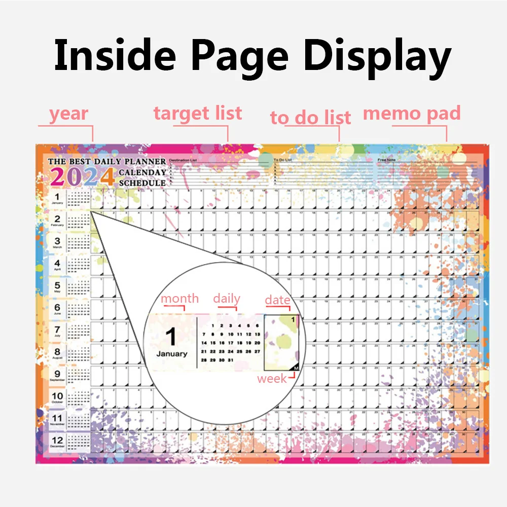 2024 Jaarkalender Dagelijkse Wekelijkse Maandelijkse Planner Kalender To-Do Lijst Briefpapier Thuiskantoor Schoolbenodigdheden
