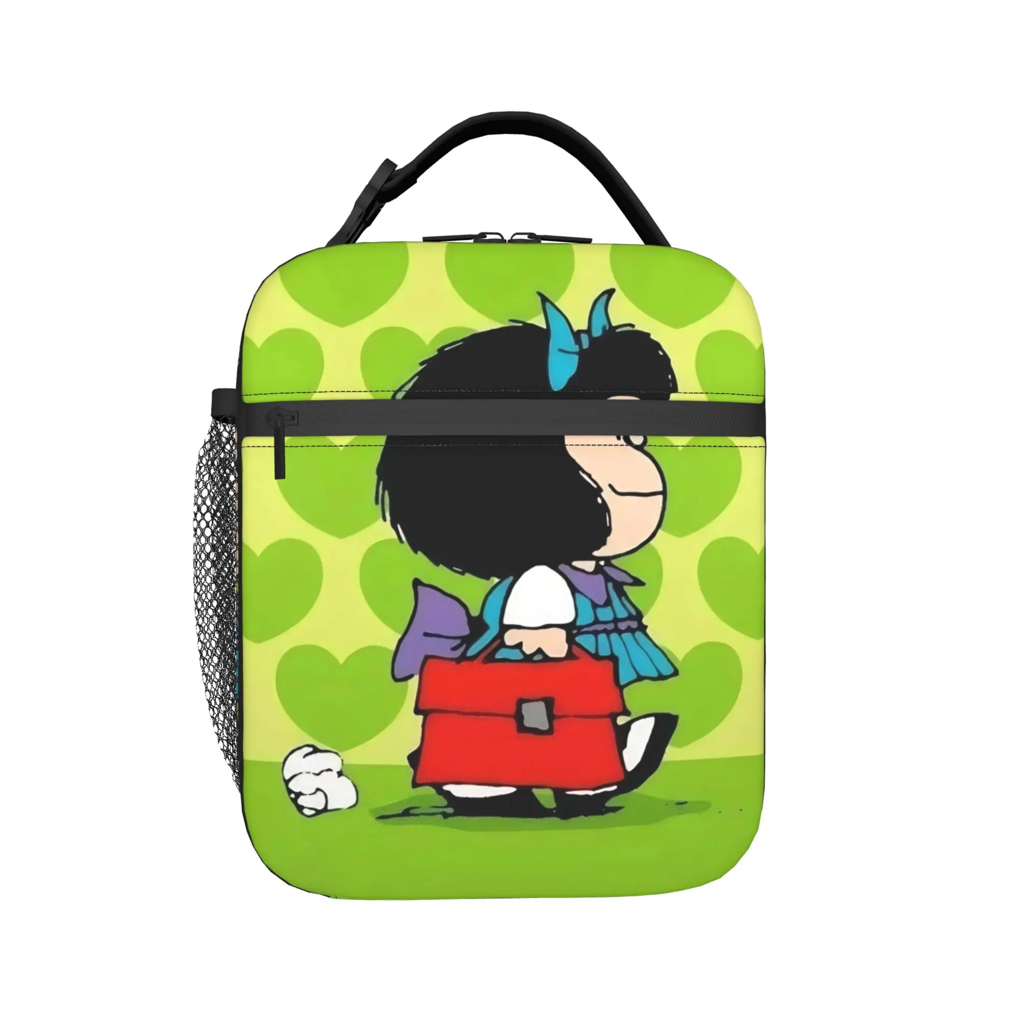 Mafaldas Green Heart Insulated Lunch Bags Cooler Bag Reusable,Lunch Container  Portable Tote Lunch Box Food Bag School  Travel