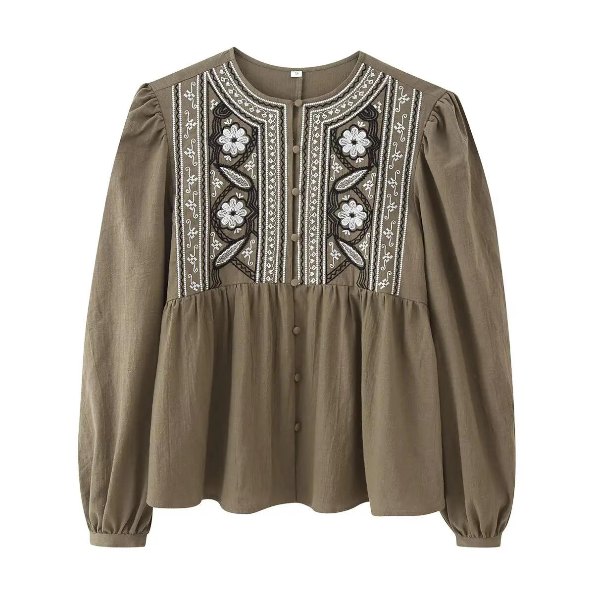 

Women Spring Autumn Blouse Korean Version Embroidered Fashion Loose Retro Artistic Temperament Long Sleeved Tops