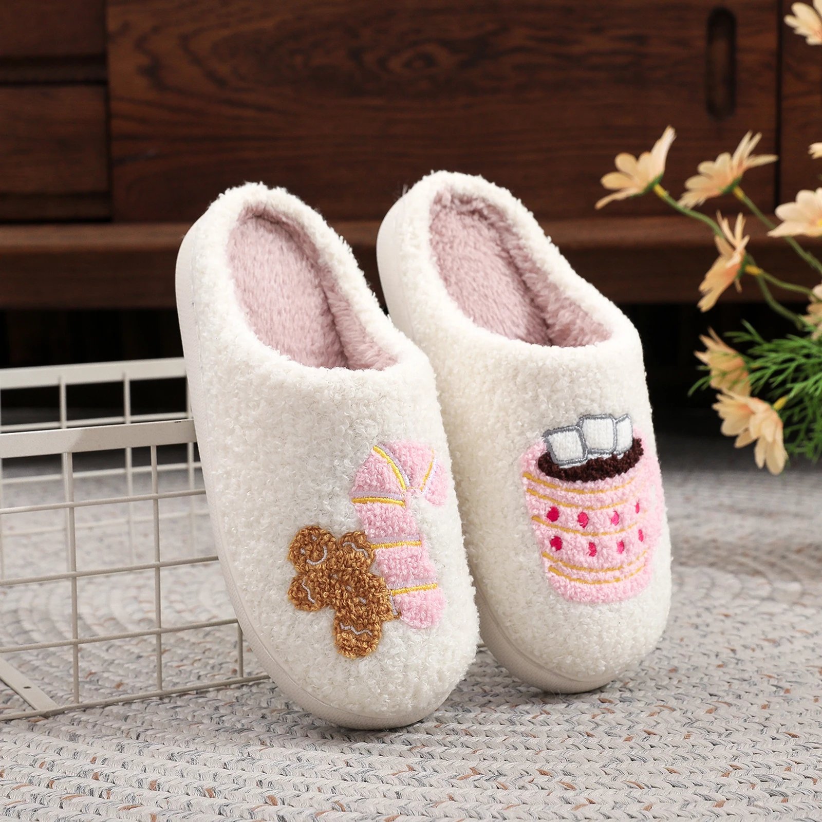 Unisex Christmas Slippers Cotton Home Slippers for Bath and Home (White 42-43) - Image 3