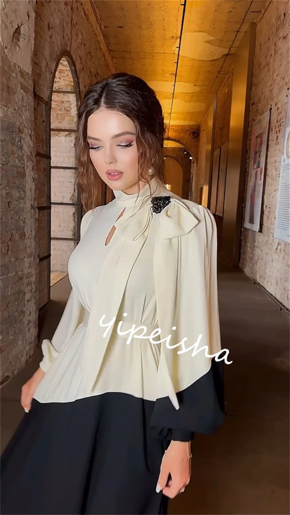 Jiayigong Satin Bow Sash drappeggiato compleanno a-line collo alto abito da occasione su misura abiti lunghi Sexy Casual