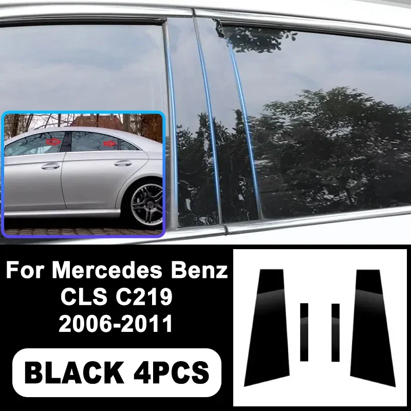 

For Benz CLS C219 2006-2011 Piano Black B C Pillar Stickers, Easy Install PC Window Trim Anti-Scratch Exterior Styling Parts