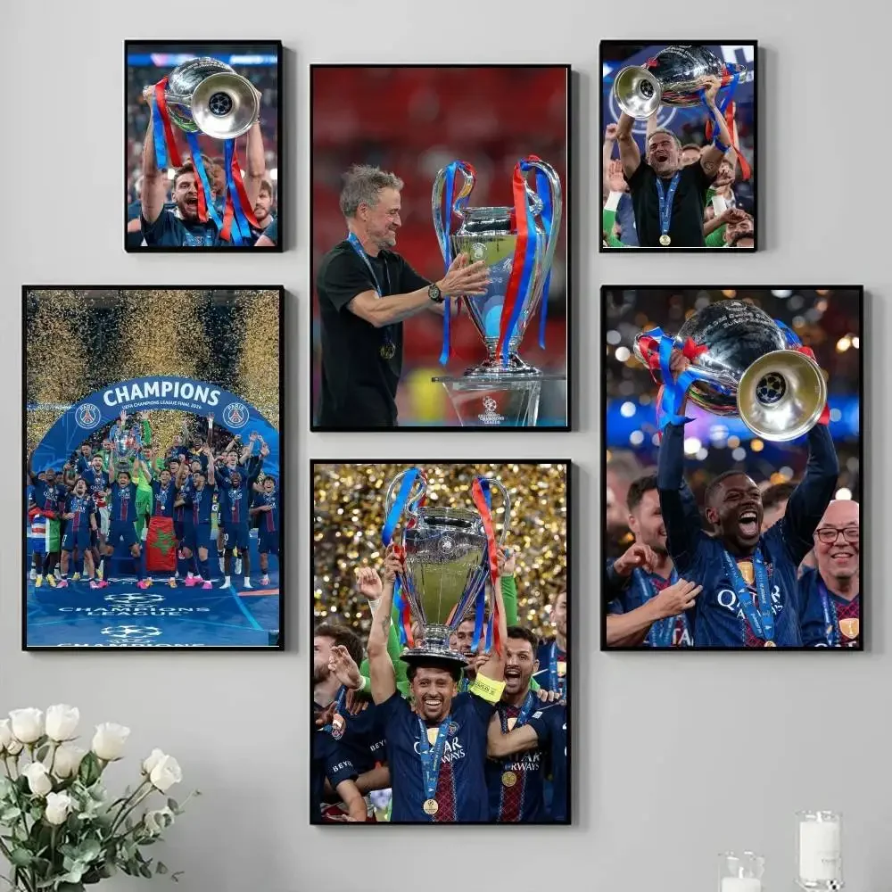Póster autoadhesivo de Champions P-Paris S-Saint G-Germain, adhesivo de papel artístico impermeable, decoración de pared para cafetería, Bar y habitación