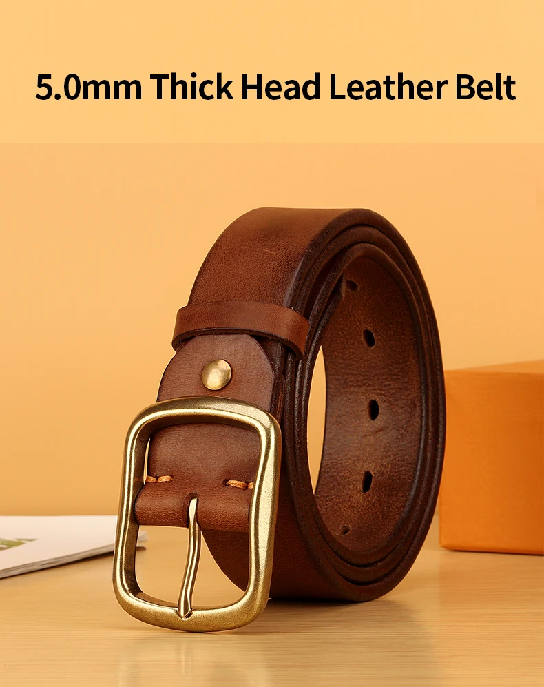 Vollnarbenledergürtel für Herren, 100 % italienischer Gürtel aus echtem, massivem Leder, lässiger Jeansgürtel, 5 mm dick, robuster Arbeitsgürtel für Herren – Detail 1