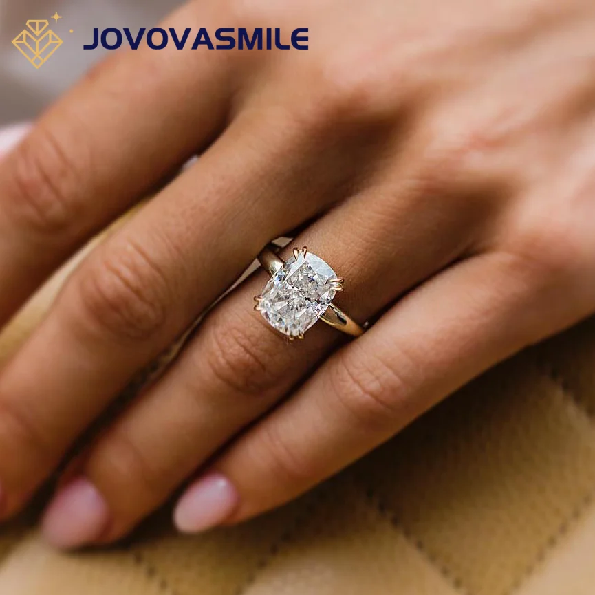 JOVOVASMILE Moissanite Engagement Ring 6 Carat 12x9mm Crushed Ice Cushion Cut 18k White Gold Jewelry For Woman Wedding