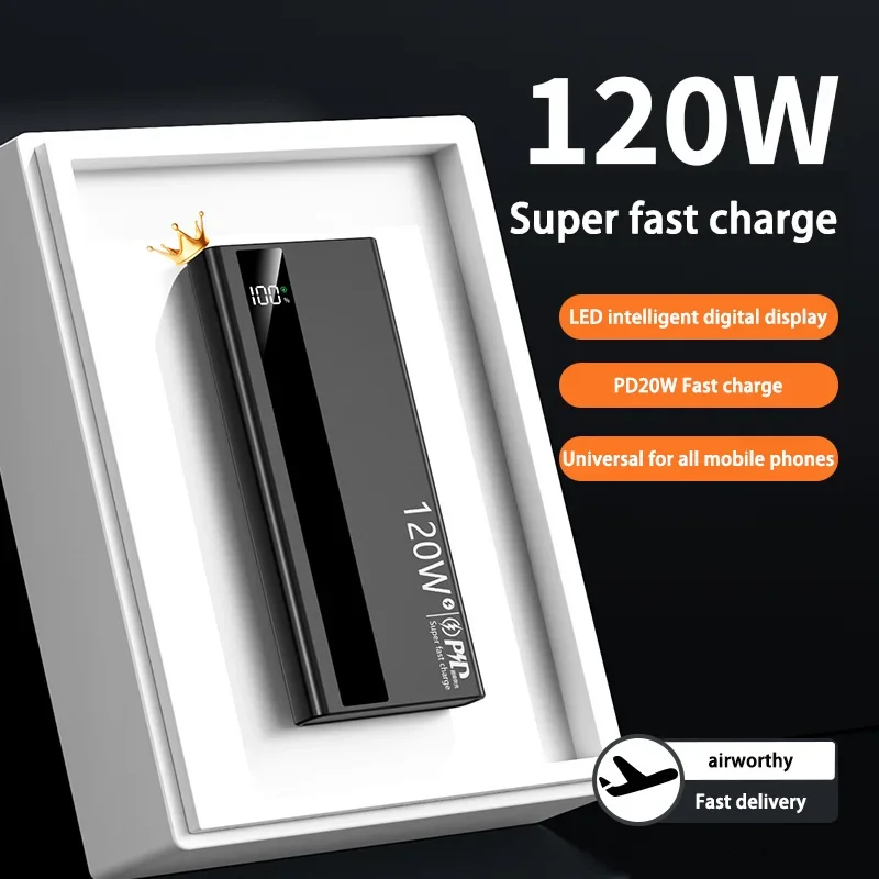 200000mAH 120W Power Bank Super Fast Charging Battery High Capacity Digital Display Power Bank For iphone Xiaomi Samsung