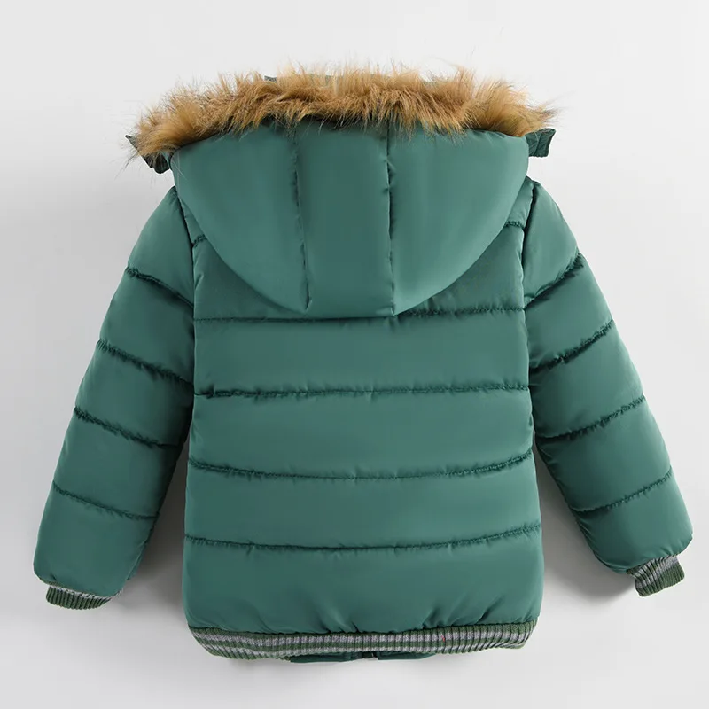 Winter Autumn Thick Boys Jacket New Solid Color Lining Plush Warm Hooded Zipper Coats For 2-6 Years Kids Down Cotton Outwear