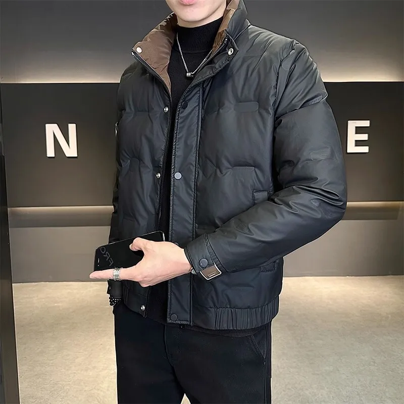 سترة شتوية دافئة خفيفة الوزن للرجال بياقة واقفة، ملابس خارجية حرارية من ريش البط، معطف مقاوم للبرد #4