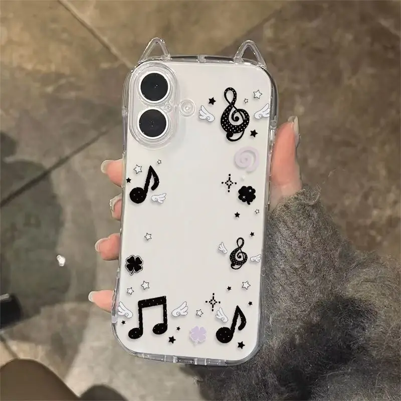 Coque Souple Créative Oreilles de Chat Motif Note Musicale Aile pour iPhone 17 16 15 14 13 12 11 Pro Max 17 Air XSMax XS XR X 7 8 Plus