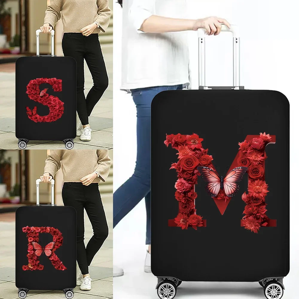 Stretch Fabric Luggage Protective Cover Dust Cover Anti-Scratch Suitcase Covers Suit for 18-32 Inch Red Rose Letter Pattern