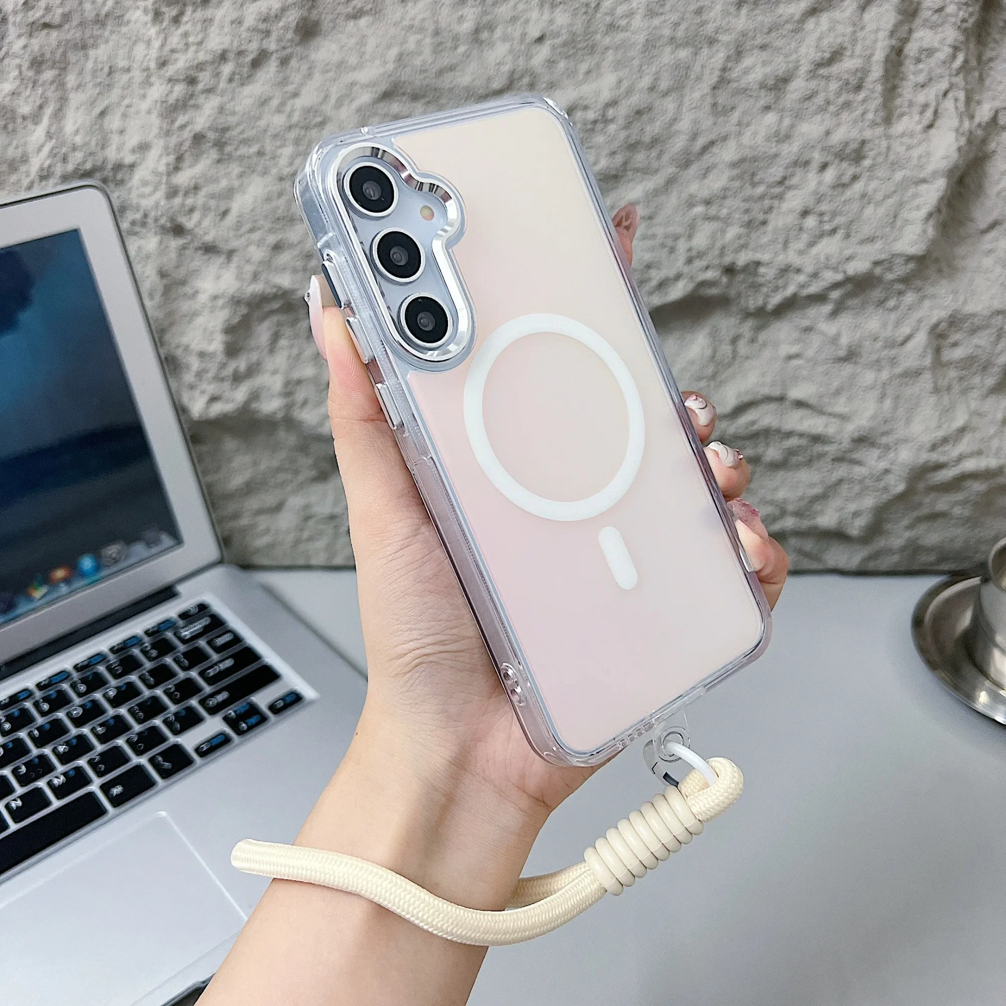 Hot Fashion Laser Gradient Magnetic Lanyard Shockproof Case for Samsung A55 A16 A54 A53 A35 A25 A15 A56 A36 A26 5G Magsafe Cover - náhled 5